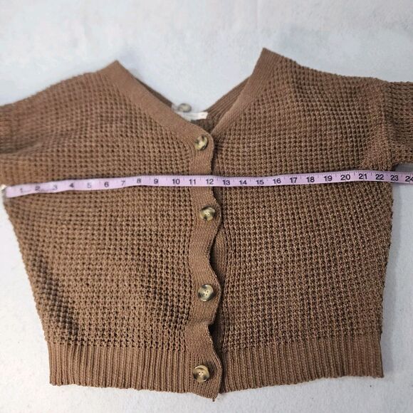 MOON & MADISON Sz M Brown Crop Reversible Knit Sweater NWT Cardigan Long Sleeve - Picture 3 of 7